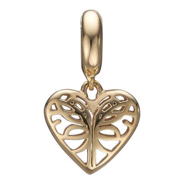 Image of forgyldt Collect sølvarmbånds charm Beloved Hængende hjerte med sommerfuglemønster inden i fra Christina Collect